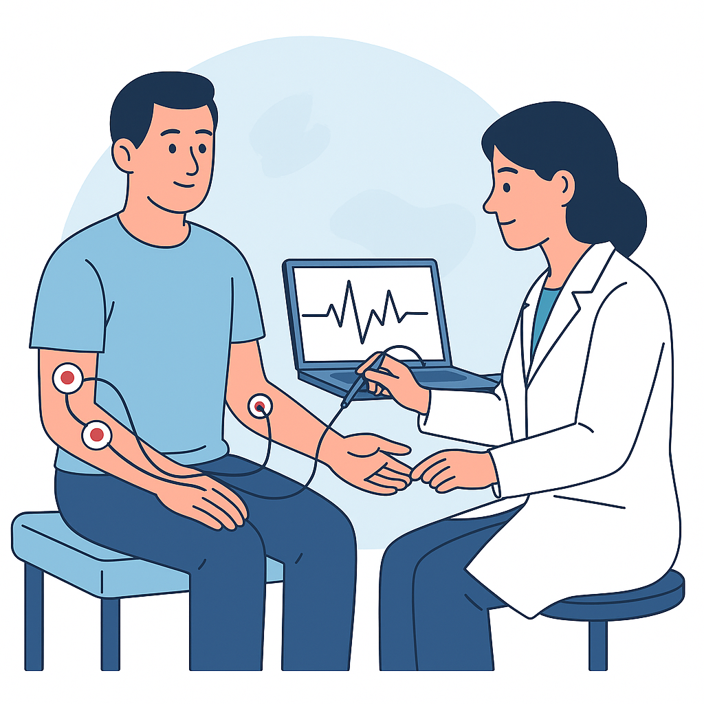 Exame de eletroneuromiografia sendo realizado